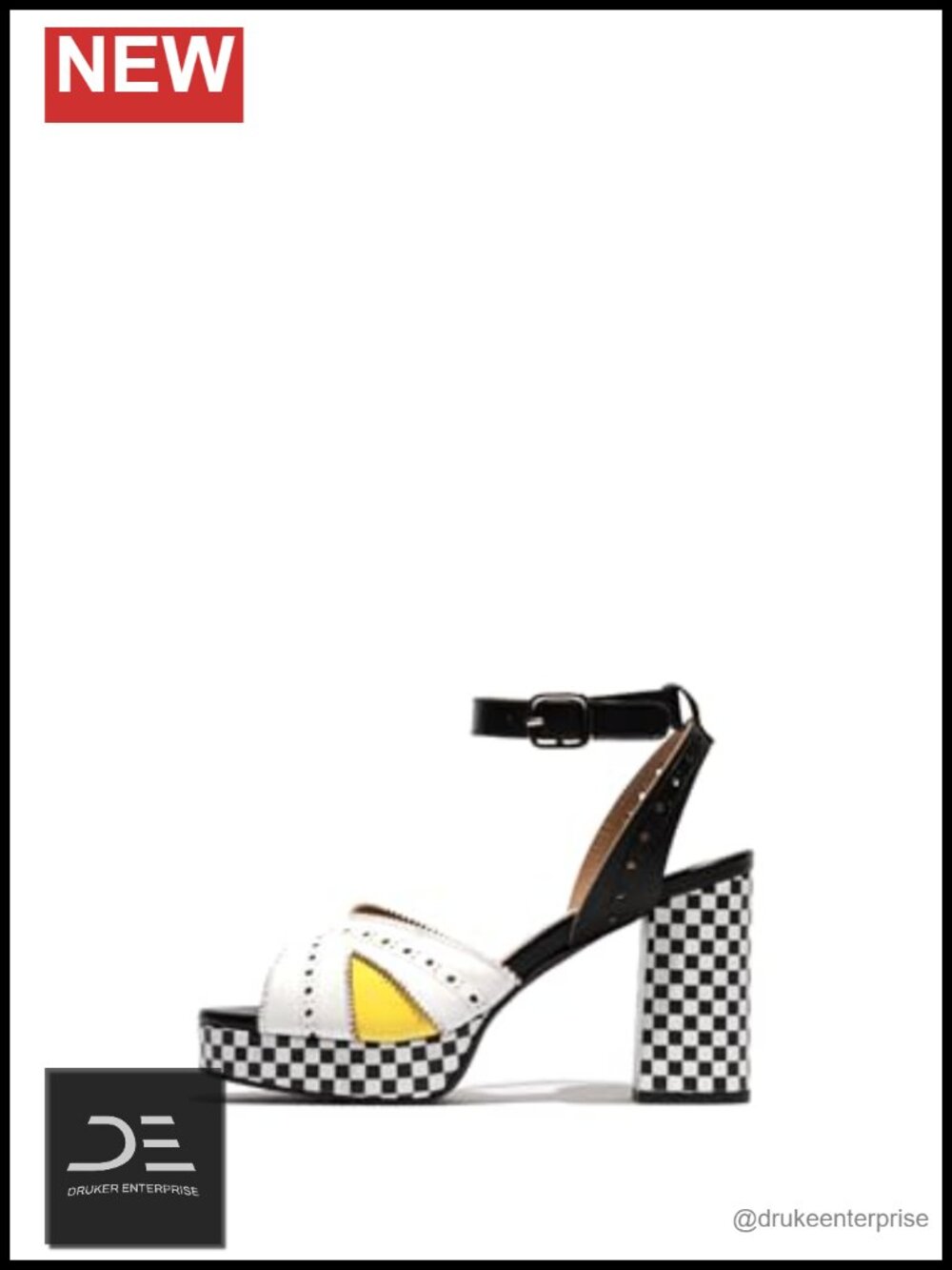 Leather Heeled Sandals with Platform and Buckle Ankle Strap